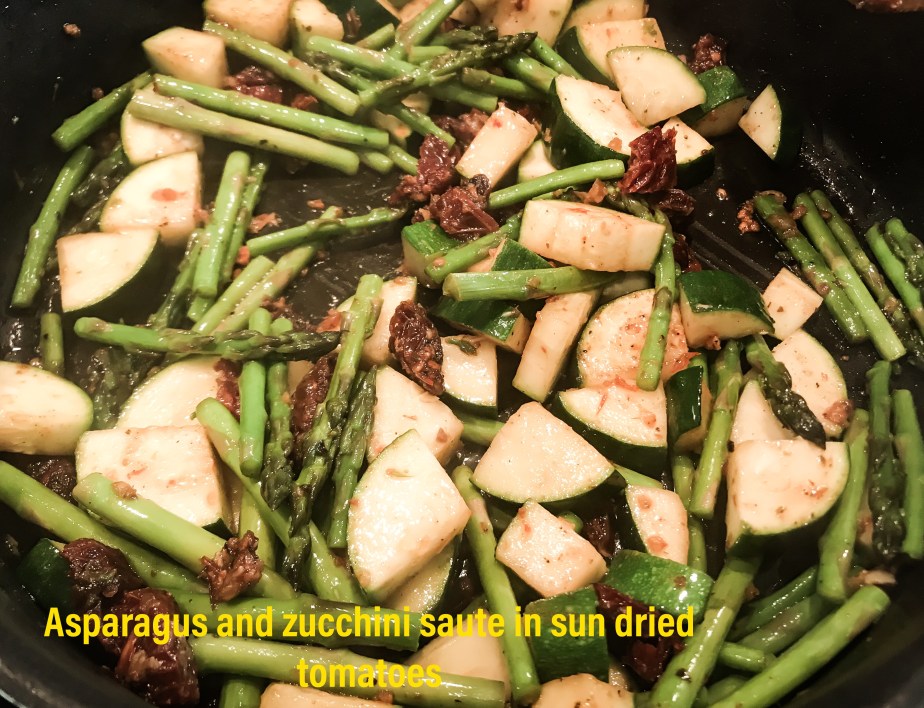 Asparagus and zucchini saute with sun dried&nbsp;tomatoes