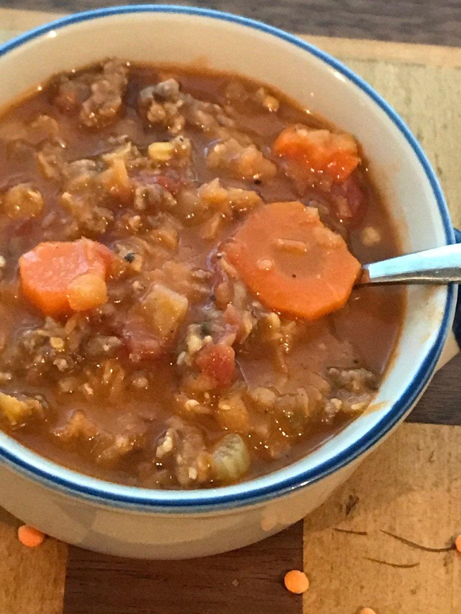 Red lentil sausage&nbsp;soup